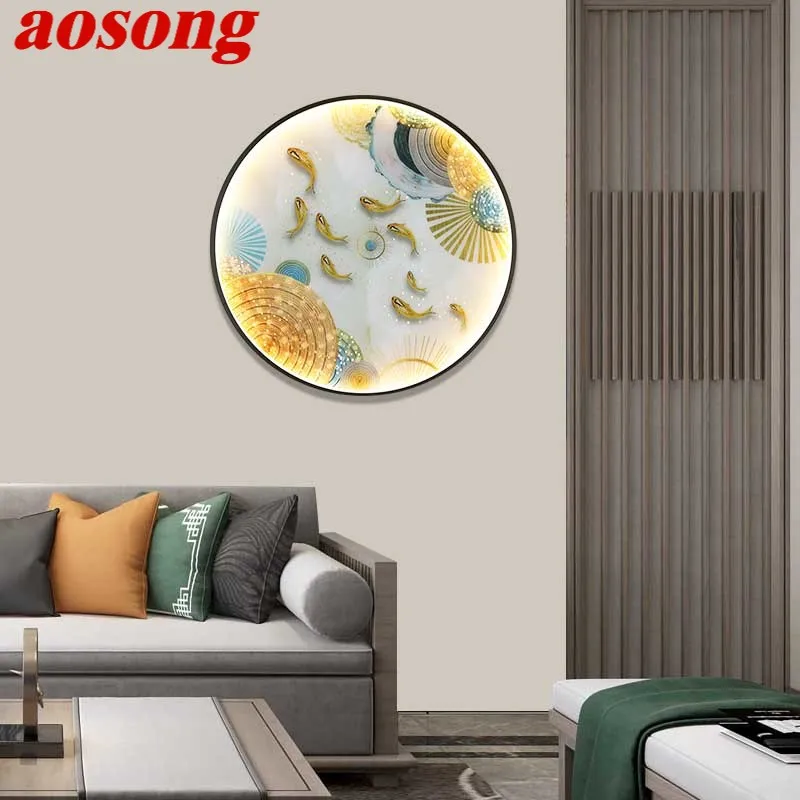 

Современный настенный светильник AOSONG, фигурка рыбы светодиодный Светодиодные Бра, круглая лампа, креативный для дома, лестницы