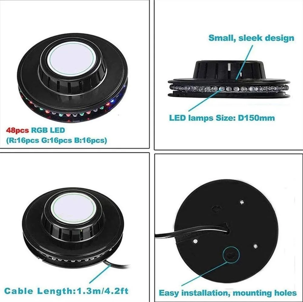 MINI UFO 48 LED Strobe STAGE Light ควบคุมเสียงหลากสีหมุนดิสโก้ปาร์ตี้ไฟสําหรับคริสต์มาส KTV พื้นหลัง Wall LIGHT