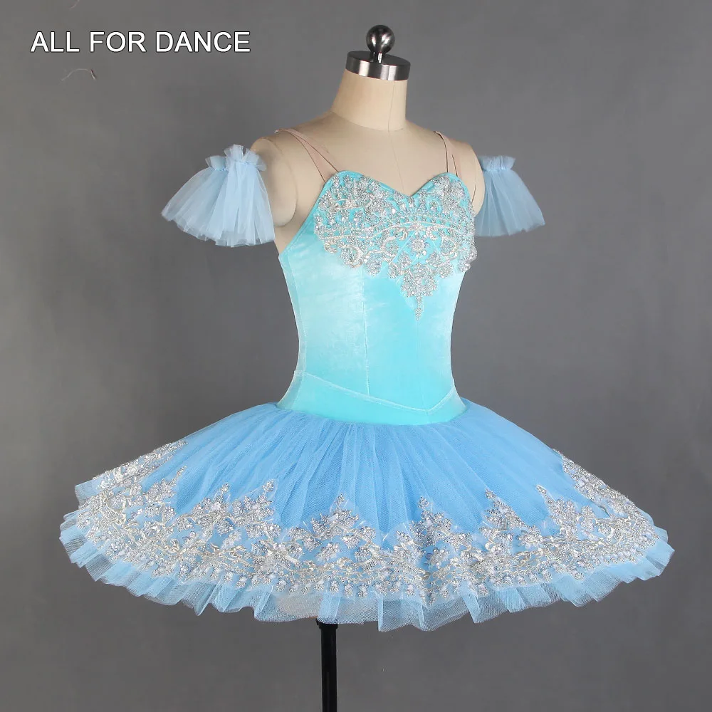 BLL435 tutú de Ballet profesional de terciopelo, vestido tutú con plato azul cielo para niñas, traje de baile de bailarina, tutús de actuación