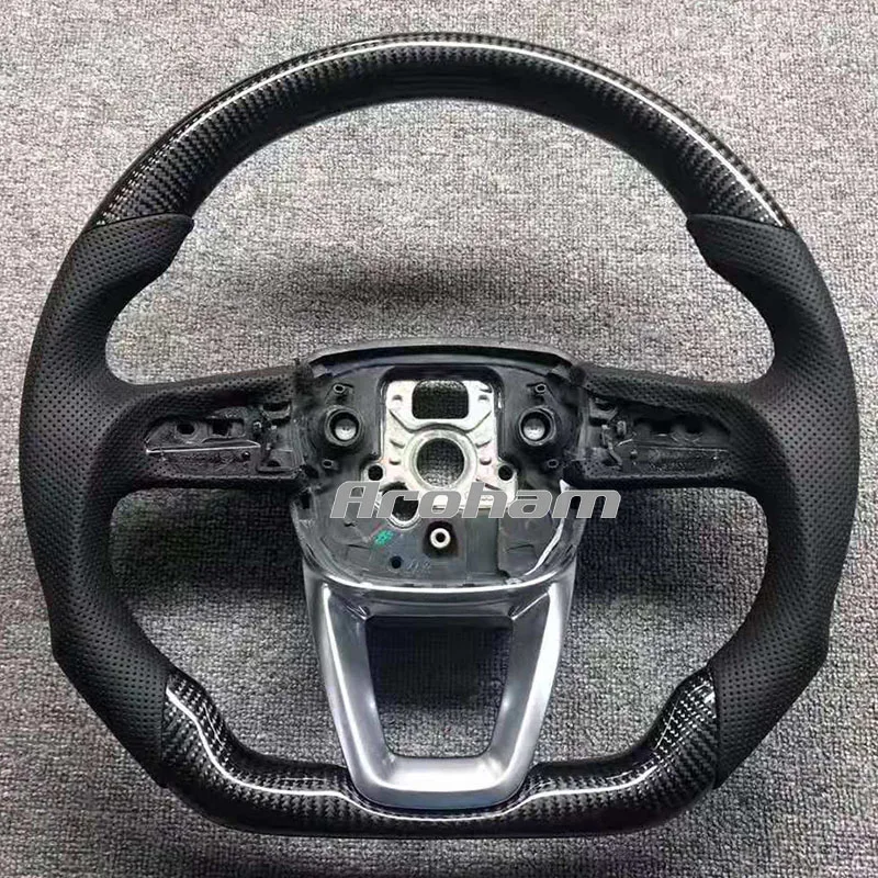 Flat Carbon Fiber Steering Wheel For Audi Q3 Q5 Q5L Q7 A4 Allroad Sporty Multifunction Steering Wheel 2017 2018 2019 2020 2021