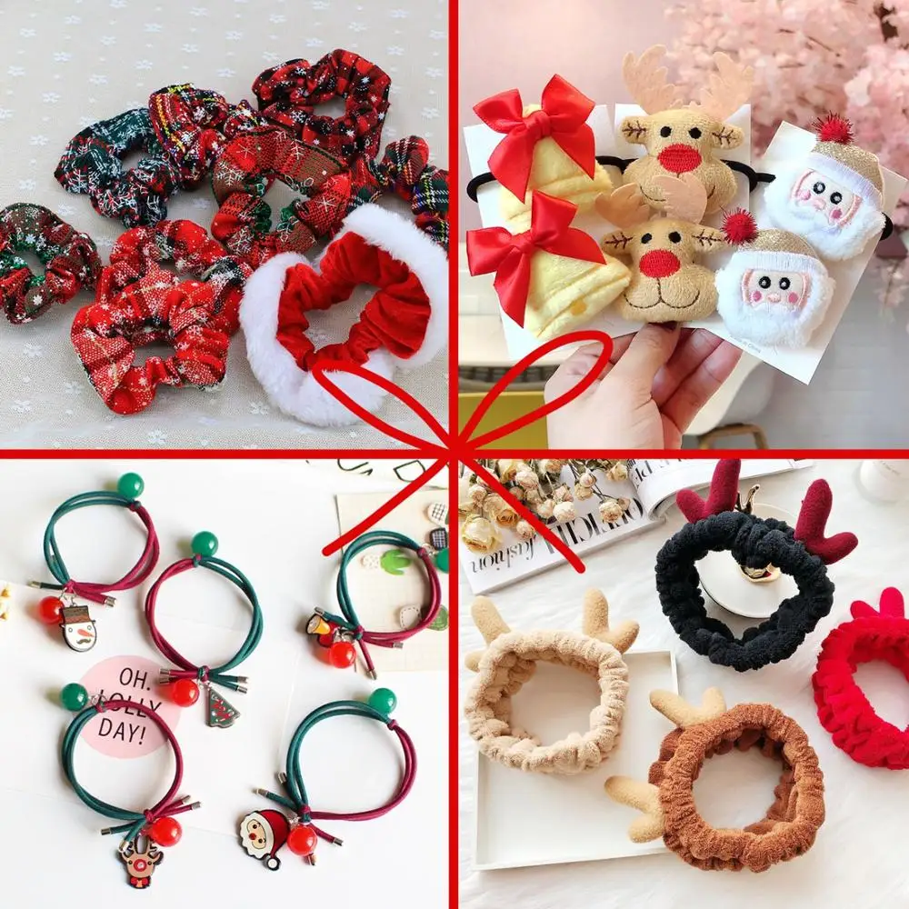 Christmas Festival Santa Elastic Hair Band 2024 Winter Girls Antlers Soft Hair Ties Head Band Kids Christmas Gift Wholesale