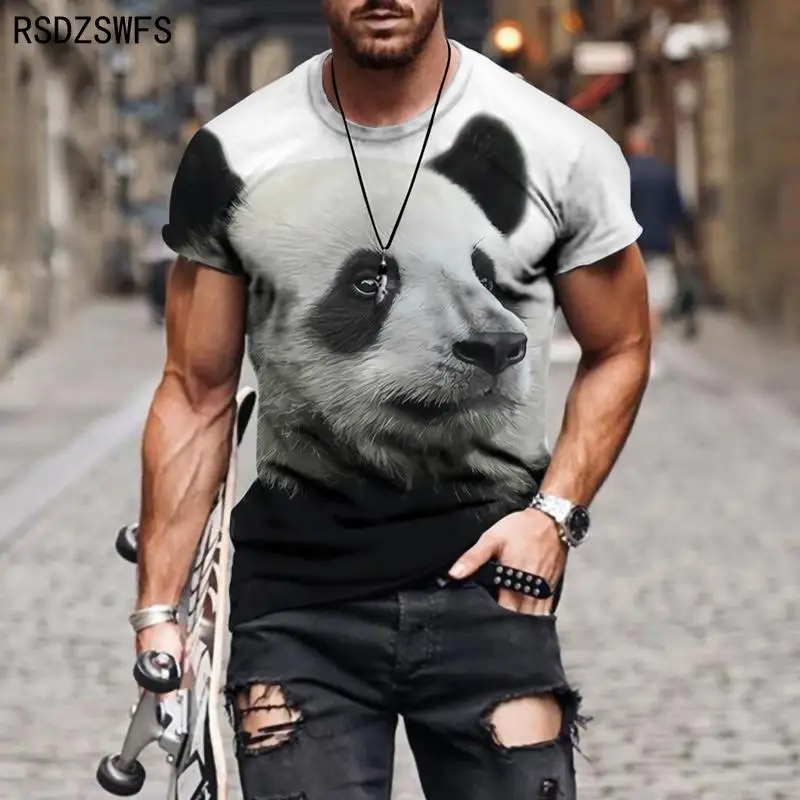 2021 Summer 3D Printing T-Shirt Panda Painting Men\'s Short Sleeves Trendy Menswear Entleman Style Design Casual Tshirt Tops Tees