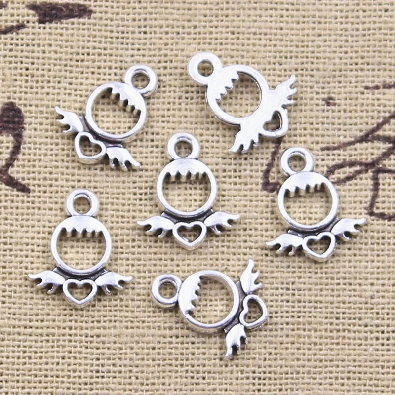 30pcs Charms Heart Angel 14x12mm Antique Silver Color Pendants Making DIY Handmade Tibetan Finding Jewelry