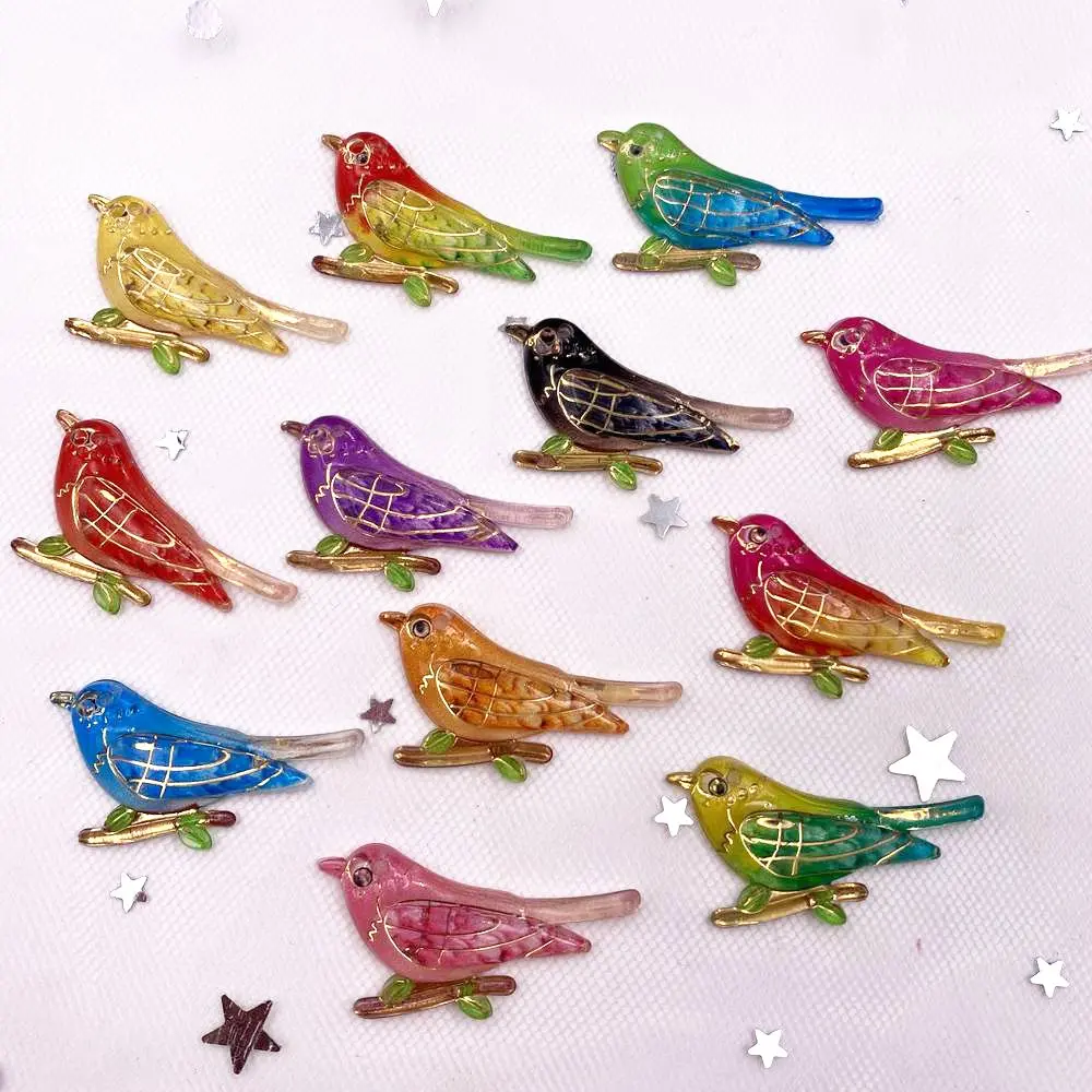 New 12pcs Resin Shiny Colorful Magpie Flatback crystal animal  Scrapbook 1 Hole   DIY Figurines  home decor Craft OH26