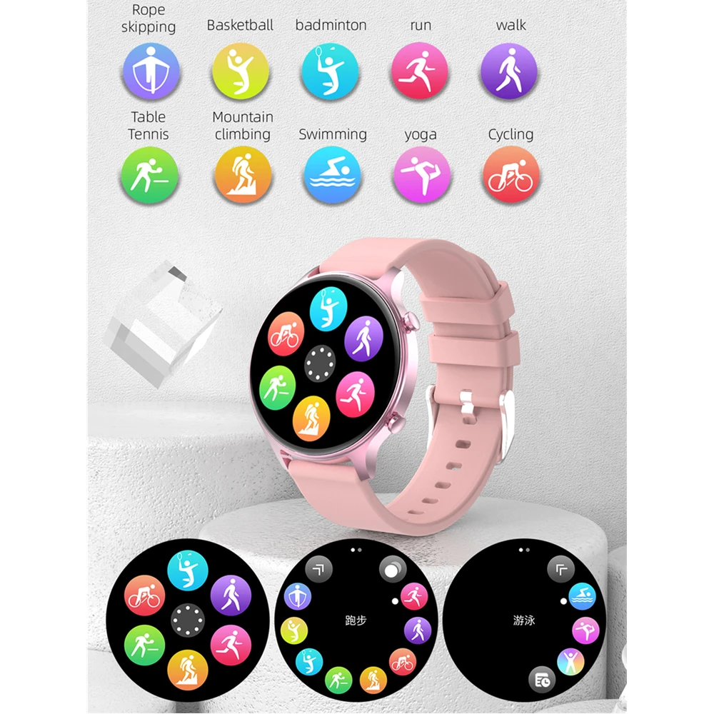 Dk18 relógio inteligente masculino e feminino, tela redonda, à prova d'água ip68, 10 modos esportivos, monitor de frequência cardíaca, para xiaomi gts vs sg3 dt88