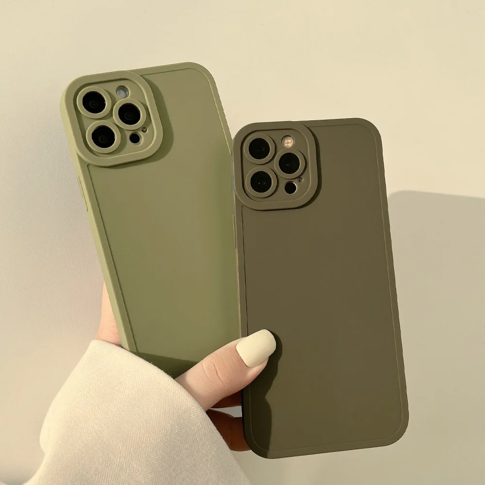 Custodia per telefono in silicone morbido verde grigio retrò opaco per iPhone 11 12 mini 13 14 15 pro max xsmax x xr 7 8 plus ins Jane cover posteriore