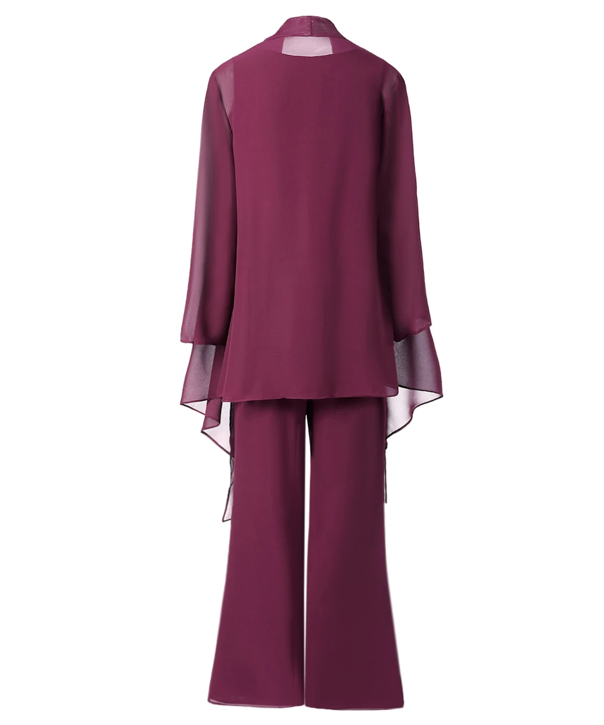 SOLOVEDRESS Women 3 Pieces Chiffon Mother of the Bride Dress Pant Suits with Sleeves Outfit Jacket Wide Pantsuit SL-M13
