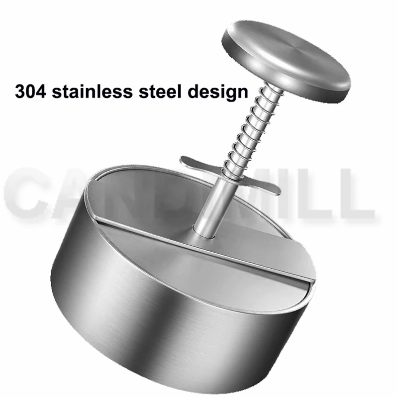 CANDIMILL รอบรูปร่างแฮมเบอร์เกอร์กดสเตนเลสเบอร์เกอร์ Maker แม่พิมพ์ทอดเบอร์เกอร์ Smasher Patty Mould