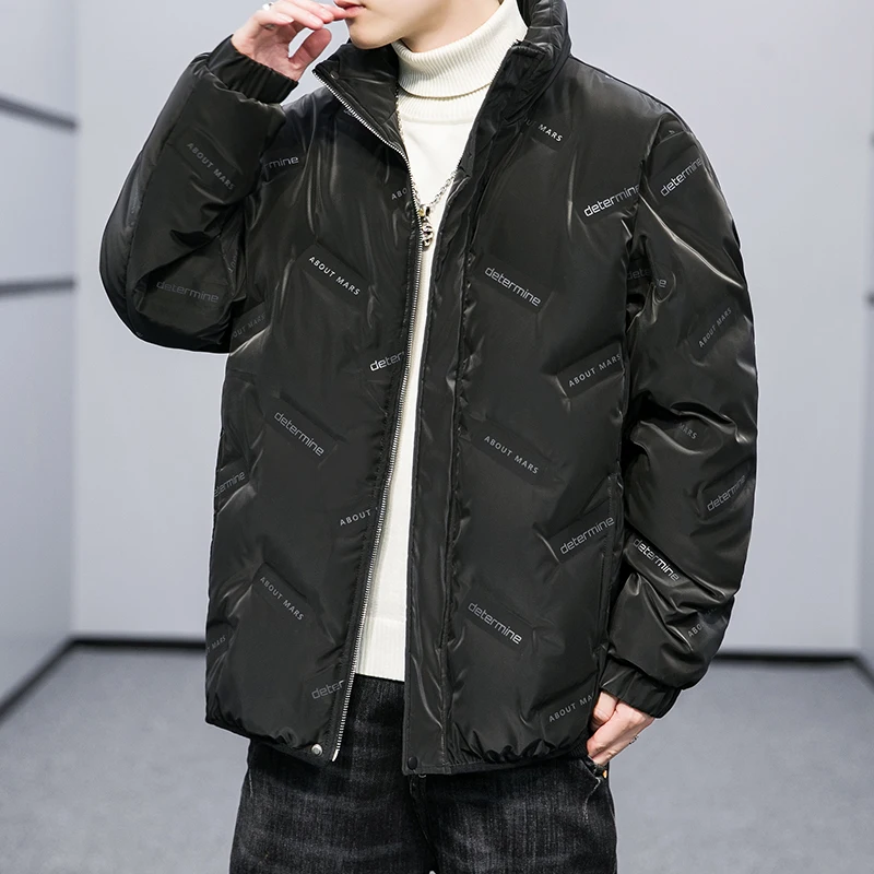 Men's down jacket fashion style White eiderdown warm coat Short teenager youth boys print casual office cloth for business men