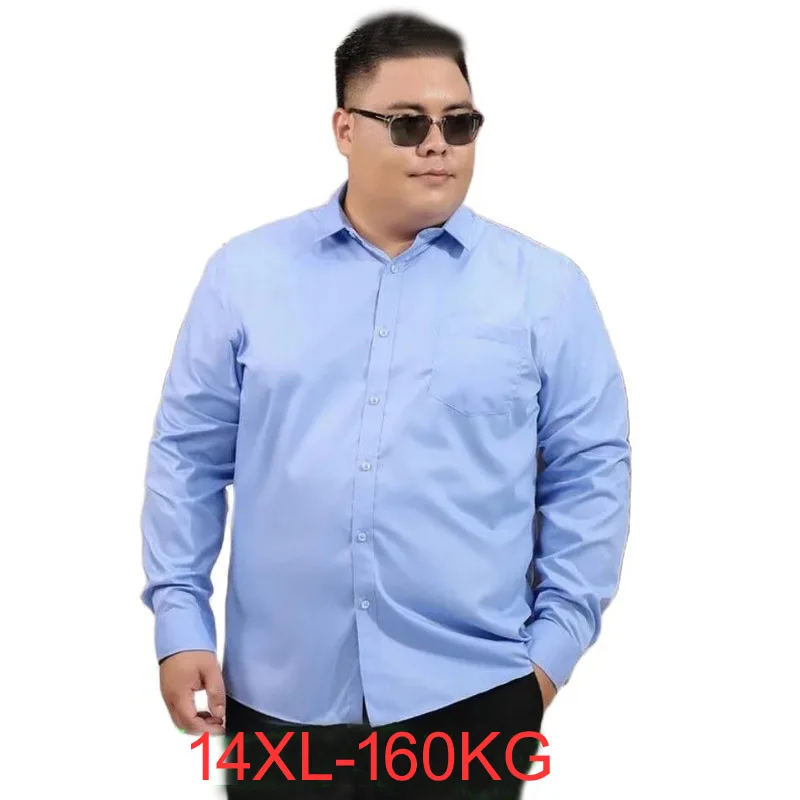 Camisa solta de manga comprida masculina, tops de escritório, tamanho grande, primavera, verão, 10XL 12XL 14XL, 160kg