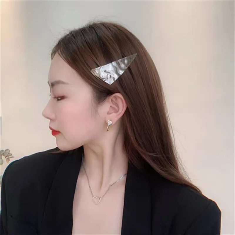 Fashion Tin Foil Shape Metal Geometric Hairpin Minimalist Style Personality Triangle Woman Side Clip Hair Accessories Barrette