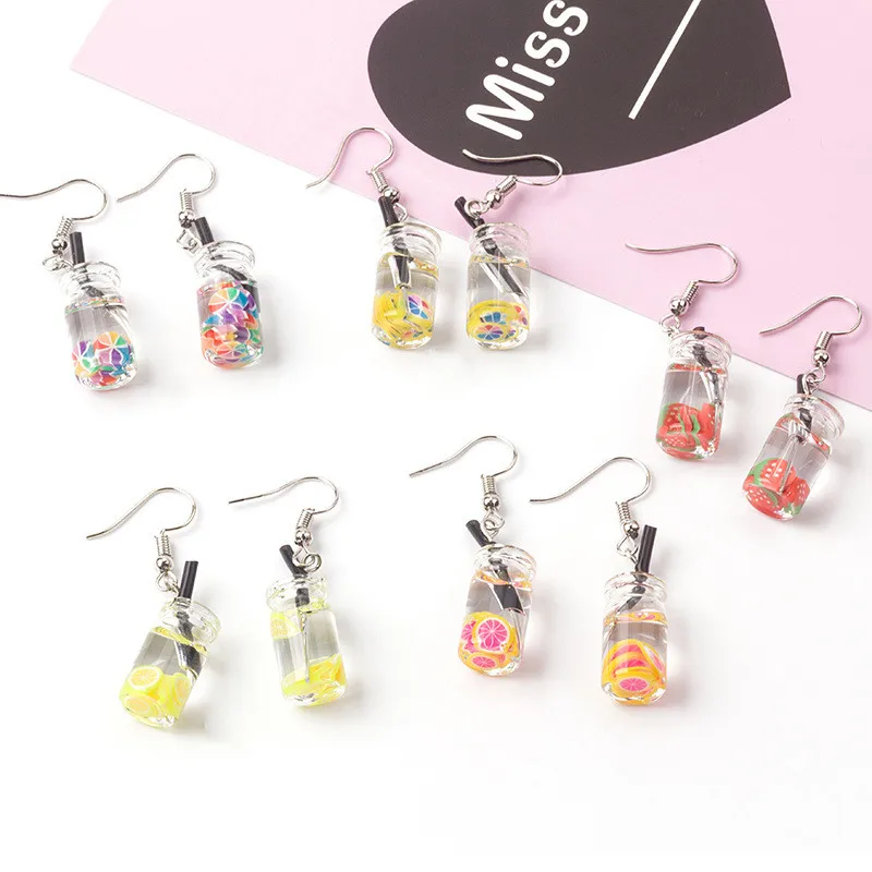 Fashionable Cute Milk Tea Fruit acrylic Earrings Sterling Women\'s Summer Sweet Earrings Wholesale