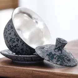 Gaiwan 999 sterling silver gaiwan, three-part, ceramic tea bowl, retro tea, ready for home