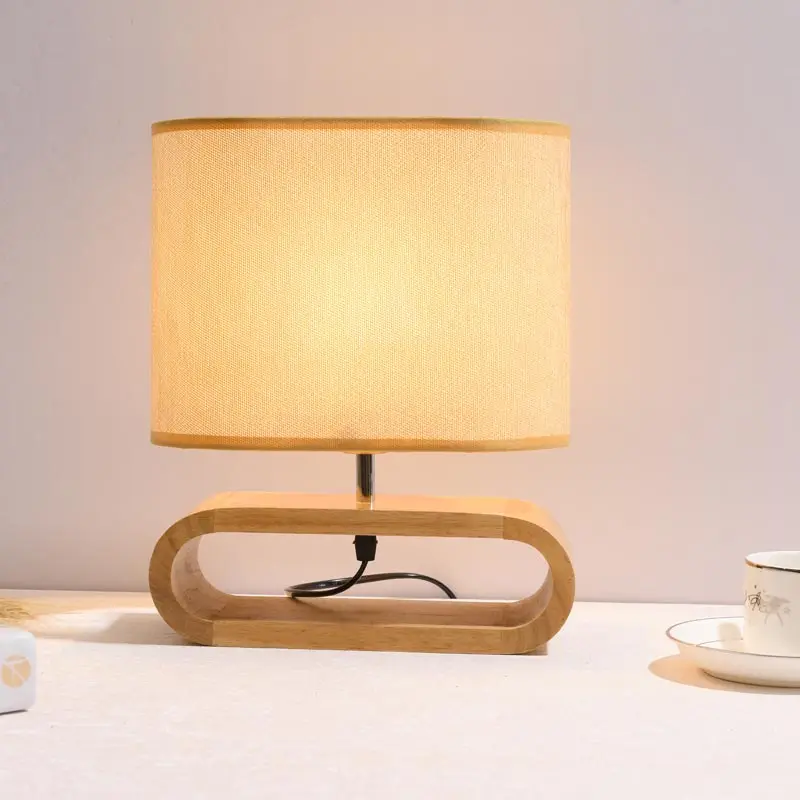

Modern Wood Art Table Led Lamp Nordic Bedroom Bedside Desk Light Fixtures Living Room Decor Home Floor Lamp Fabric Lampshade