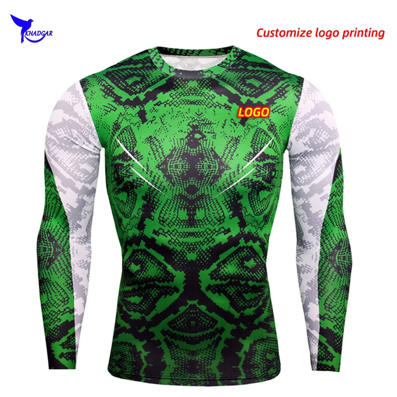 3D wydrukowano szybka kompresja na sucho Running T Shirt mężczyźni z długim rękawem siłownia Rashguard koszule Stretch koszulki sportowe