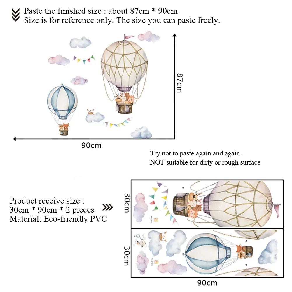 Cartoon Animal Hot Air Balloon Wall Stickers For Kids Room Decoration Home Mural Baby Bedroom Removable Nursery Decor Wallpaper
