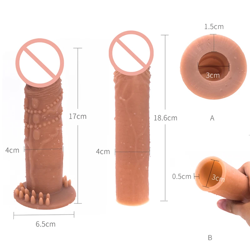 Reusable Thick Condom Silicone Penis Extender Dildo Enlargement Penis Sleeve Condom Delay Ejaculation Sex Toys For Men Gay Adult