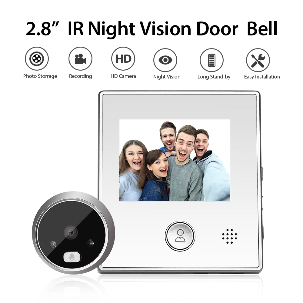 

2.8inch IR Night vision wire doorbell digital peephole door viewer surveillance camera movement video recroder For Free Shipping