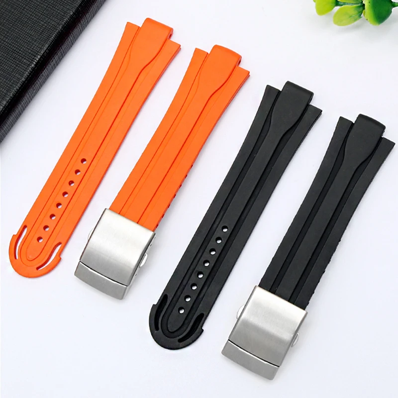 24mm*12mm lug End Fluorine Rubber Watchband Men for Oris AQUIS 7730 7740 Waterproof Silicone Strap Stainless Steel Folding Clasp