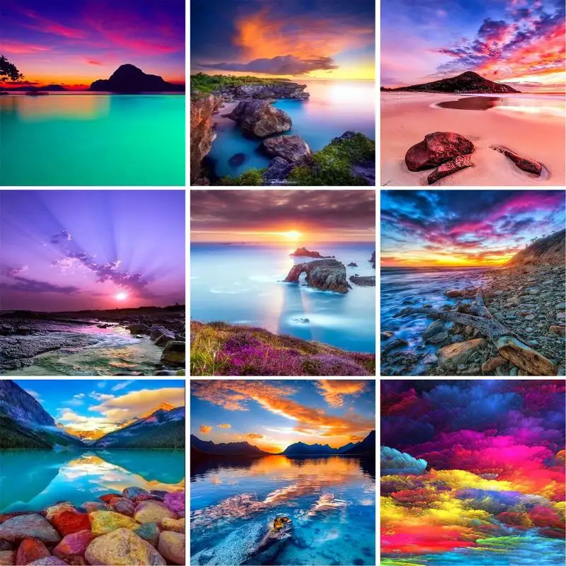 

RUOPOTY Painting By Numbers Setting Sun Ocean Landscape Set Acrylic Paint Diy Kits For Adults Pictures Drawing Canvas Coloring B