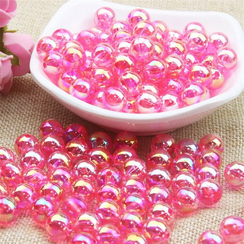 100 pz 10mm AB trasparente bianco rosa colore rotondo acrilico perline allentate perline distanziatori per gioielli che fanno braccialetto fai da te