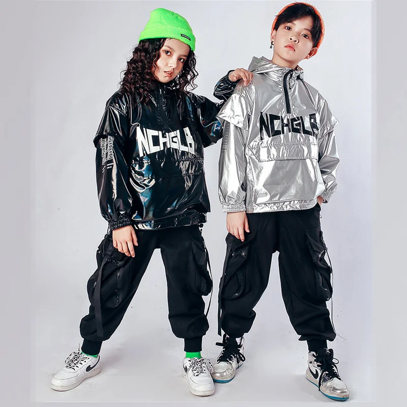 Kid Hip Hop Clothing Hoodie Sweatshirt Pullover Jacket Top Streetwear Tactical Crago Pants for Girls Boys Dance Costume Clothes