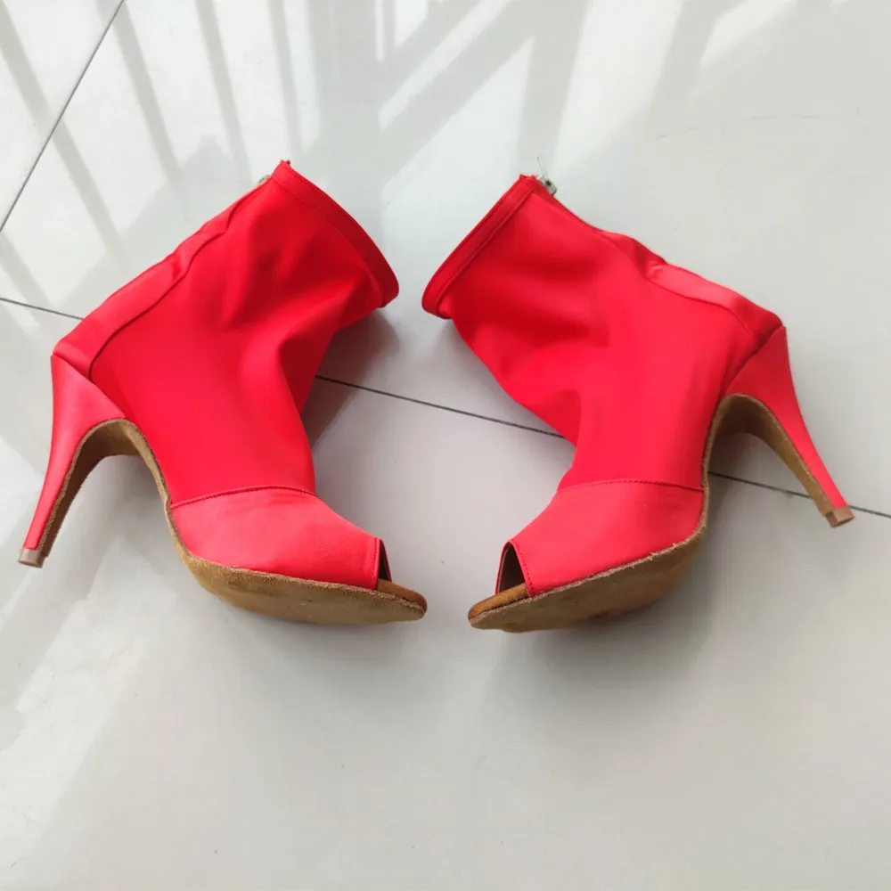 Evkoodance Practice DIY Party Dance Boots Ladys High Red Sexy Salsa Dance Shoes Suede 10cm Heeled Women Latin Salsa Dance Boots