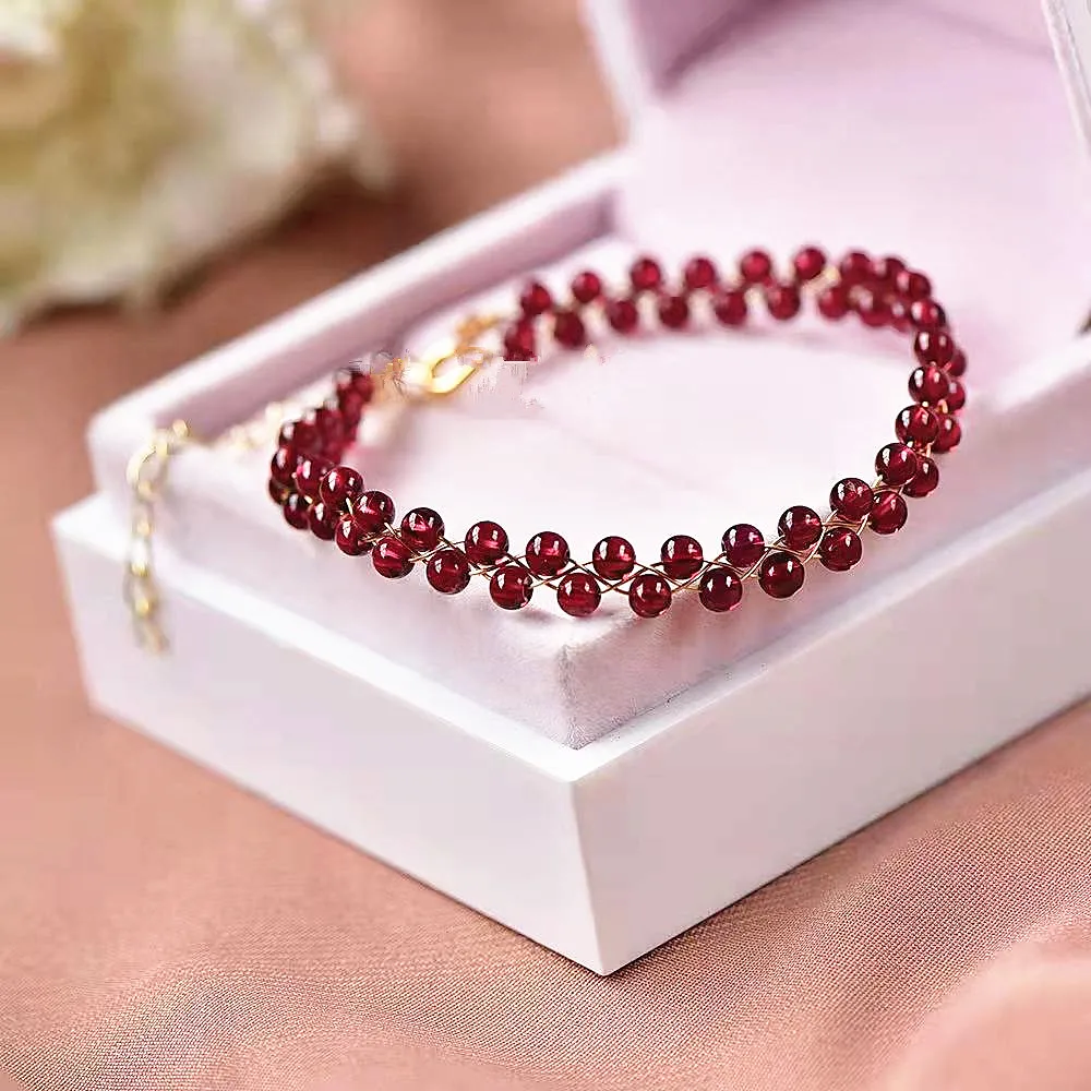 Natural Red Garnet Bead Bracelet For Women Natural Stone Handmade Charm Bracelets Yoga Meditation Jewelry Friendship Gifts