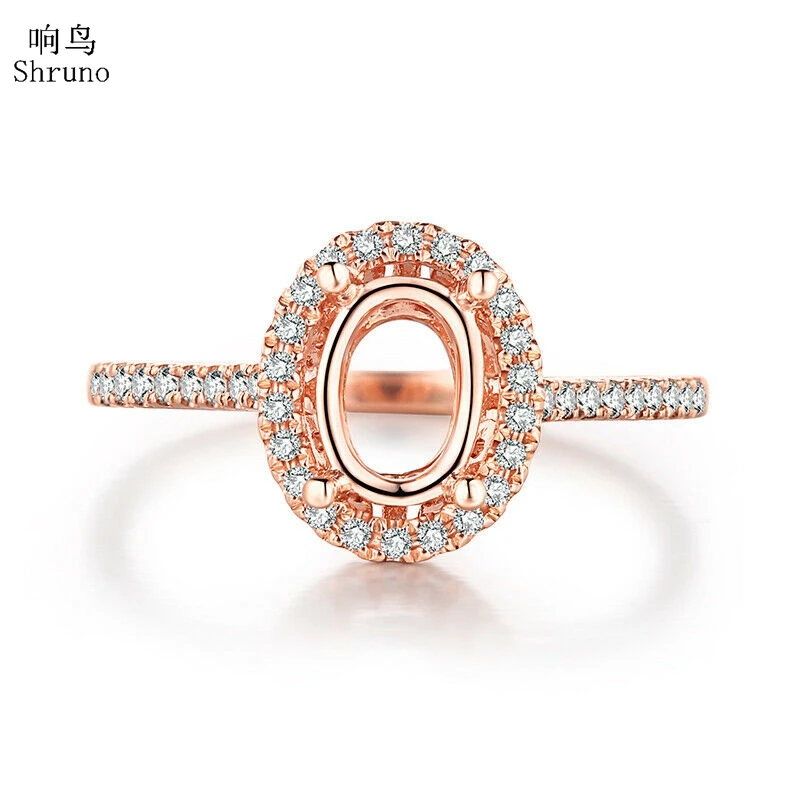 

Shruno 0.3CT Real Diamond Solid 14K Rose Gold Handcrafted Jewelry Oval 7x5mm Semi Mount Ring Setting For Women Fine Jewelry Gift