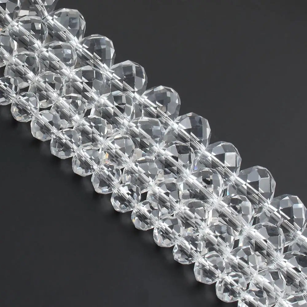4/6/8/10/12mm Faceted Clear Glass Crystal Rondell Beads Loose Spacer Beads for Accessories Jewellery Making 15\'\'/Strand