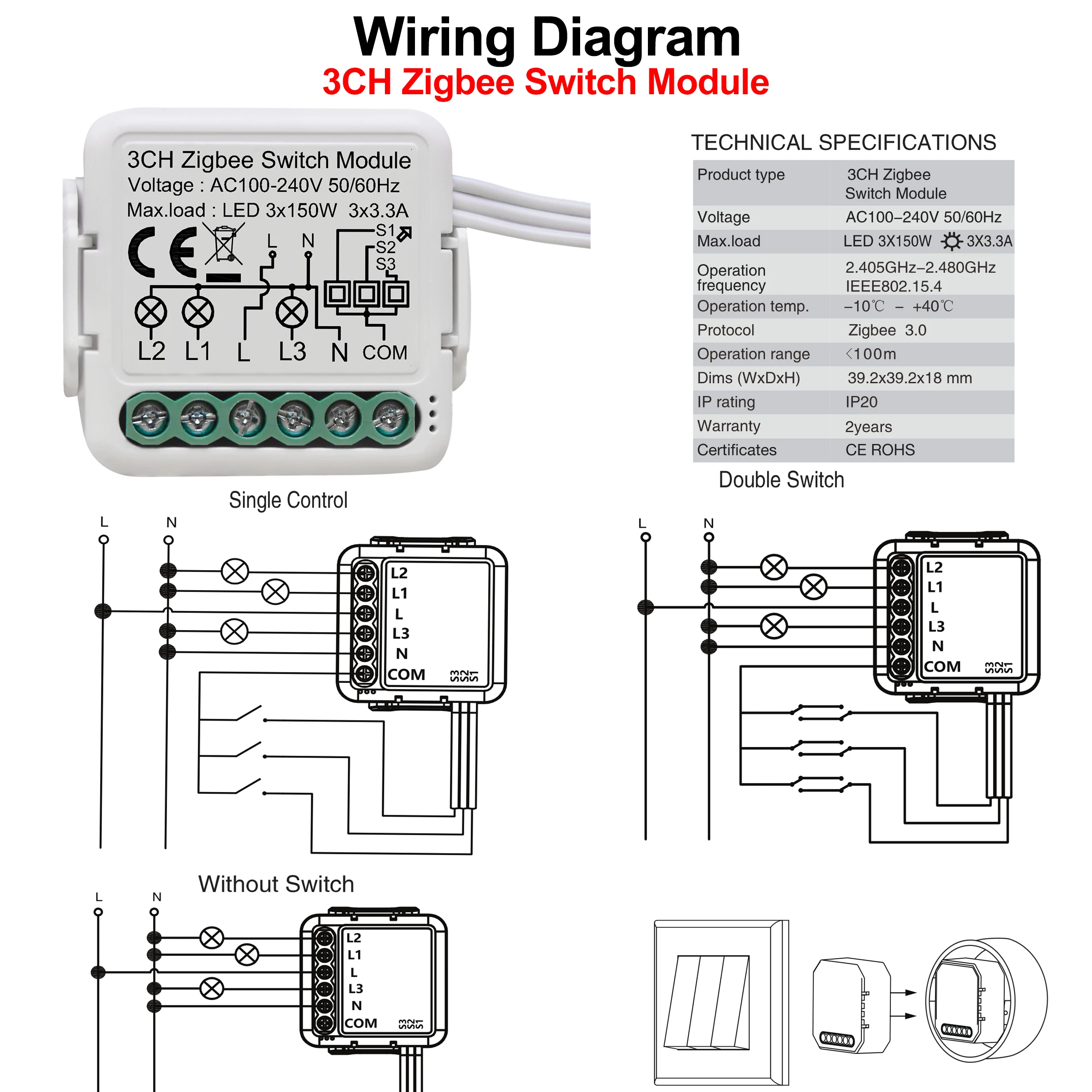 GIRIER Tuya ZigBee 3.0 Light Switch Module, Smart DIY Breaker 1 2 3 4 Gang Supports 2 Way Control, Works with Alexa Google Home