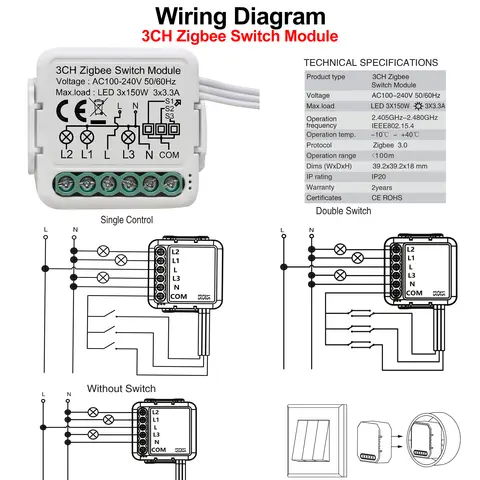 GIRIER Tuya ZigBee 3.0 전등 스위치 모듈, 스마트 DIY 차단기 1 2 3 4 갱은 양방향 제어를 지원하고 Alexa Google 홈과 함께 작동합니다.