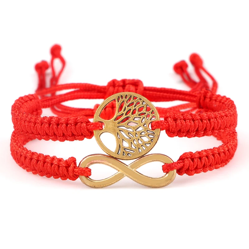 2pcs/set Red Black Life Tree Thread Bracelet Men Handwoven Braided Adjustable Tibetan Buddhist Bracelet Women Lover Jewelry Gift