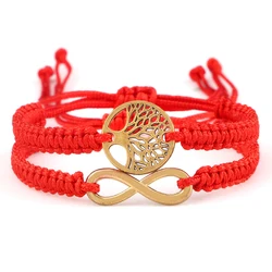 2pcs/set Red Black Life Tree Thread Bracelet Men Handwoven Braided Adjustable Tibetan Buddhist Bracelet Women Lover Jewelry Gift