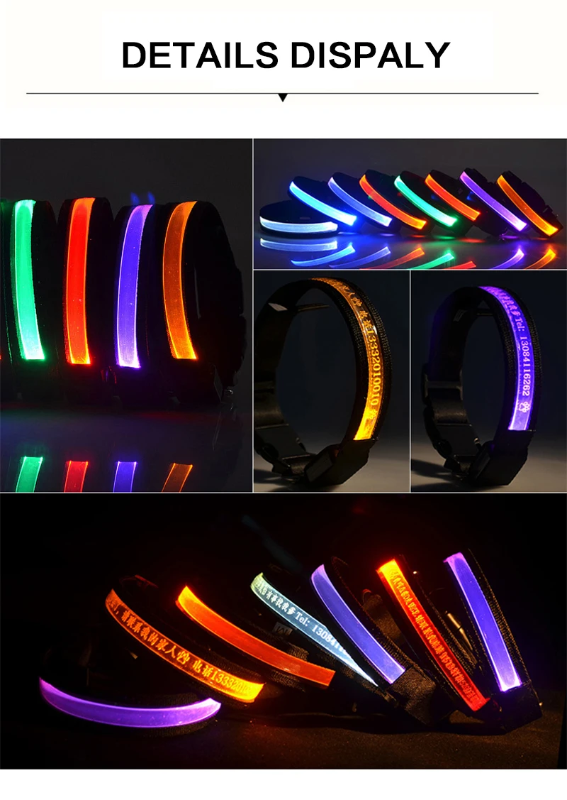 Engraved ID LED Dog Collar Luminous USB Custom Dog Tag Personalized Nylon Pet Dog Collar Led USB Light Night Safety Collar Perro