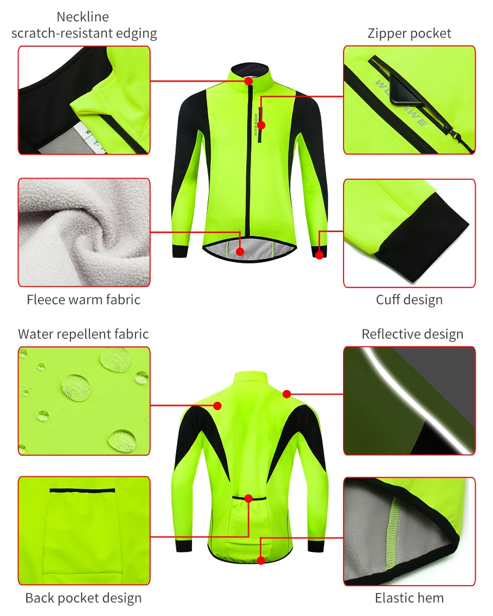 WOSAWE giacche da corsa da uomo antivento invernali giacca a vento in pile termico riflettente ciclismo abbigliamento da bicicletta MTB Bike Sports