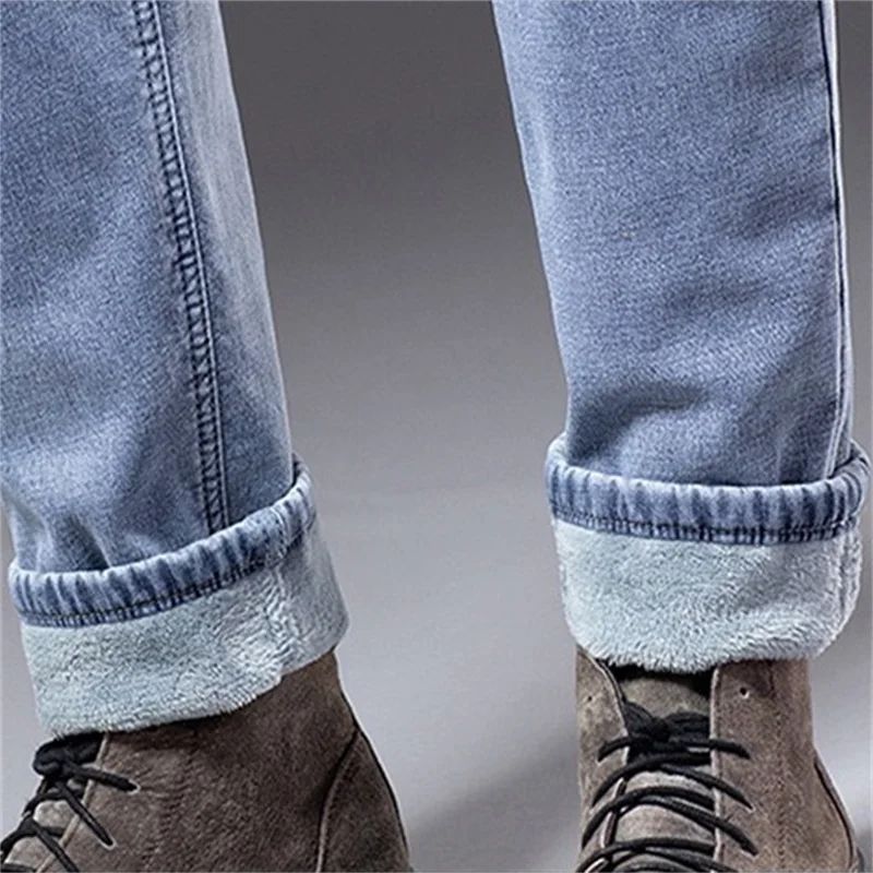 EH·MD® Thickening and Fleece Jeans Men's Winter High-end Cotton Zipper High-stretch Comfortable Pants Loose Solid Color Slim 22
