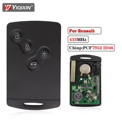 YIQIXIN 4 Button 433Mhz 46 PCF7952 Chip Remote Car Key For Renault Megane Scenic Laguna Koleos Clio Smart Card WIth Insert Blade