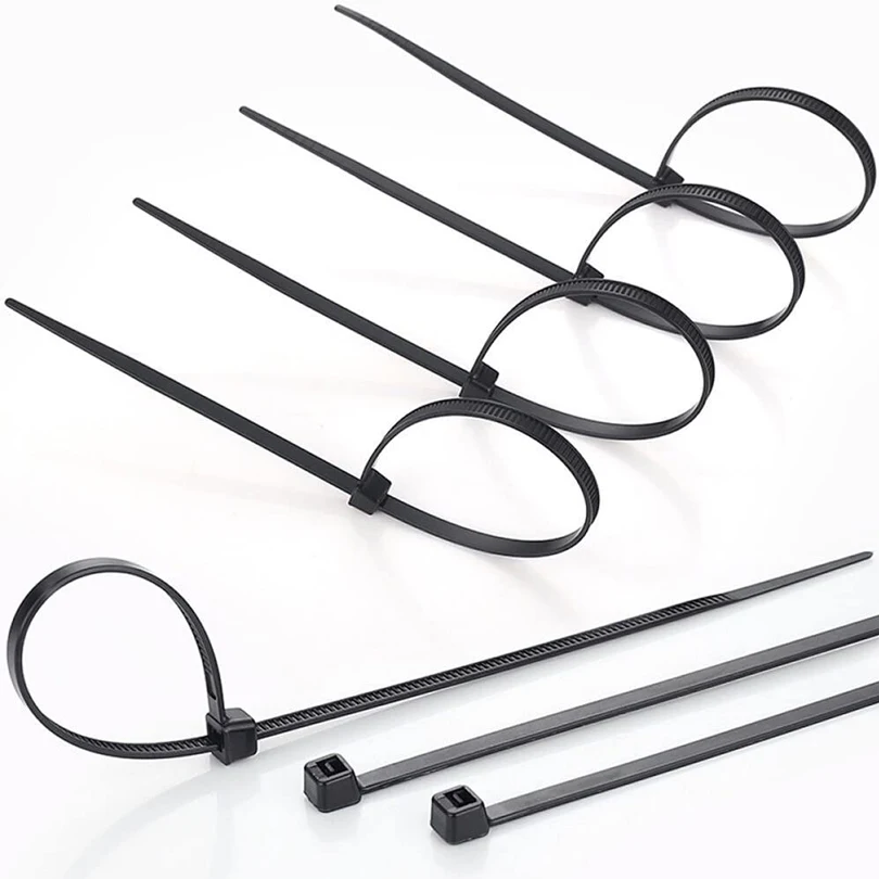 300 Stück/100 Stück Schwarz-Weiße Selbstsichernde Nylon-Kabelbinder Kunststoff-Kabelbinder für Innen- und Außenbereich Mehrzweck 3x100 3x150 4x200 – Detail 4