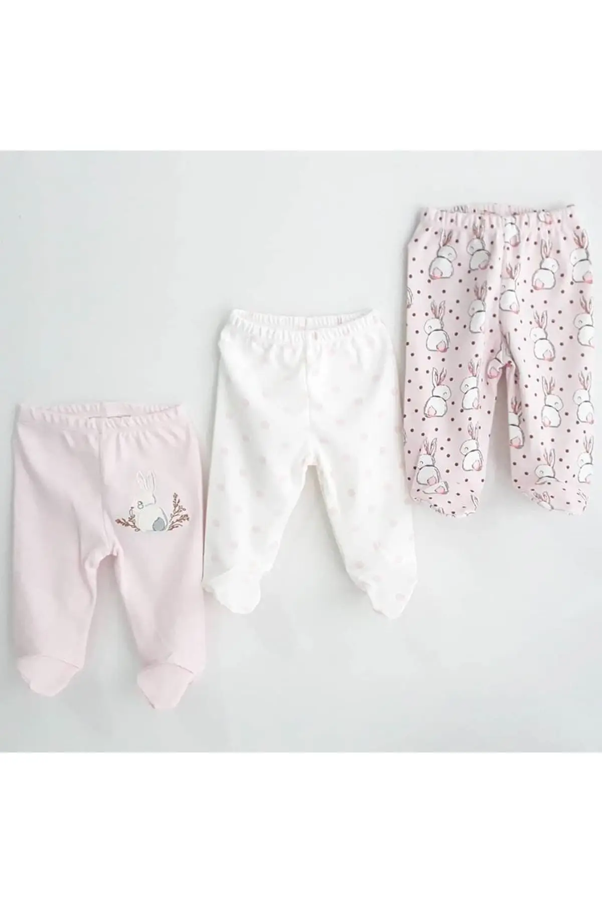 Pink Tavşanlı 3'lü Baby Girl One Bottom Set