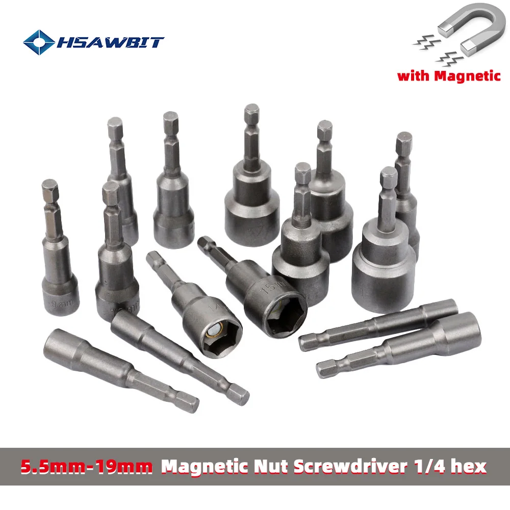 

Электрическая Магнитная насадка для шуруповерта, длина 65 мм, ударный шестигранный хвостовик 1/4 дюйма, метрический гаечный ключ, торцевая насадка Crv 5,5-24 мм