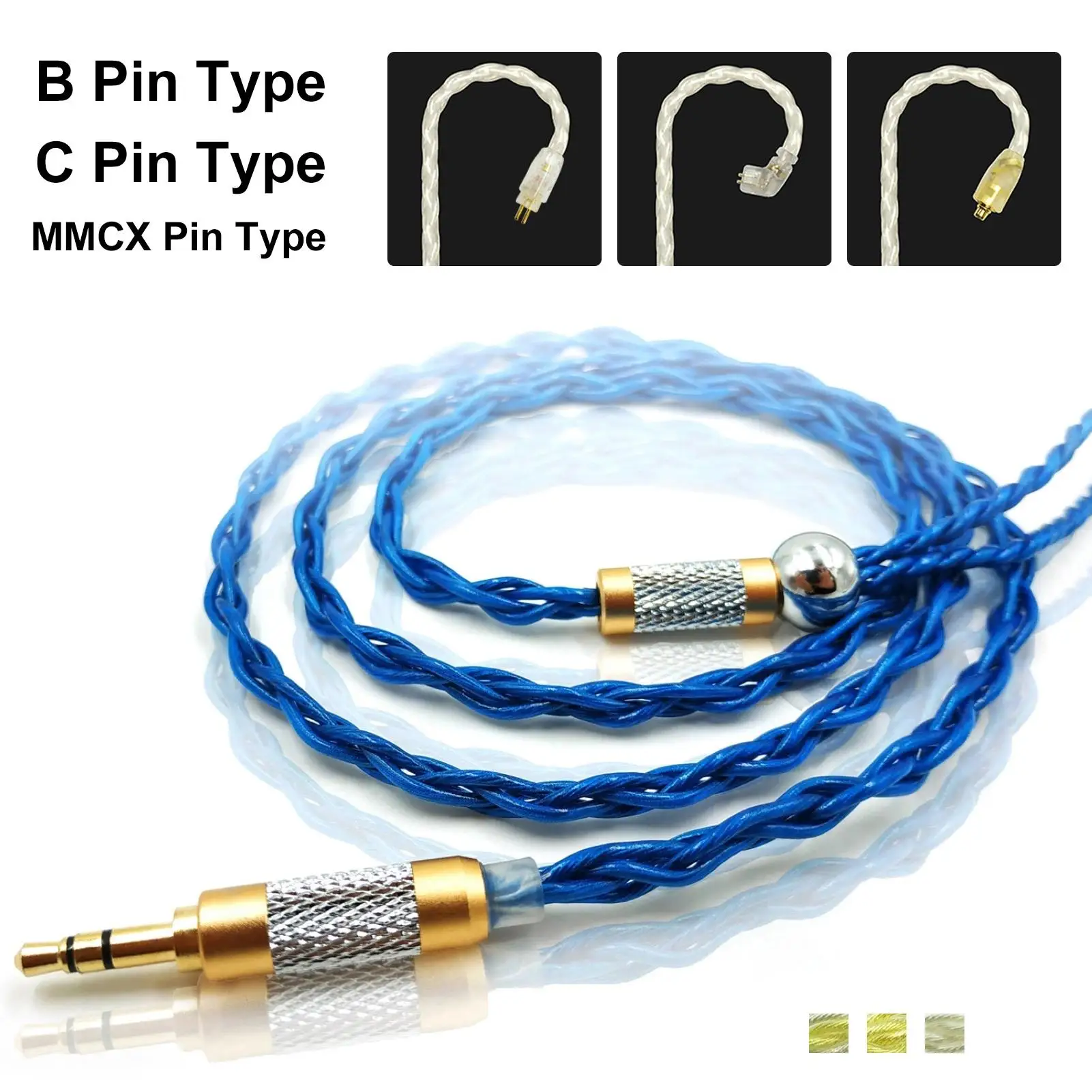 JCALLY Wear-resistant Golden Plated Braided Headphone Cable with B/C/MMCX Pin Earphone Accessories