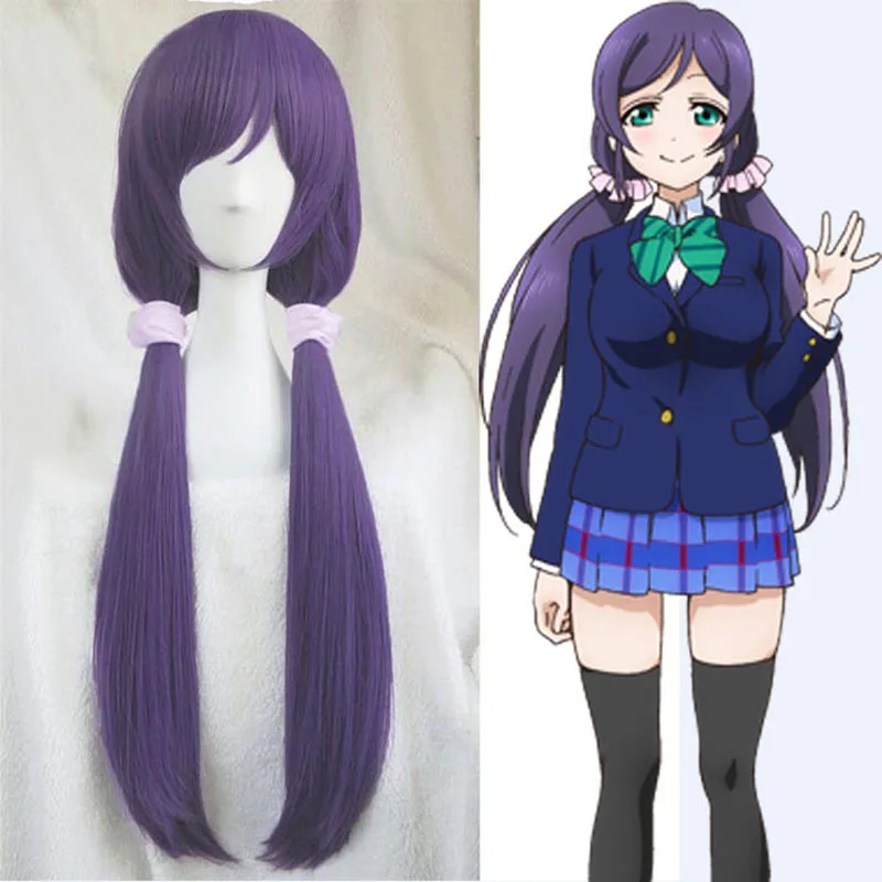 Alta qualidade anime lovelive! Amor ao vivo nozomi tojo perucas dia das bruxas cabelo sintético longo roxo cosplay traje peruca + rosa hairbands