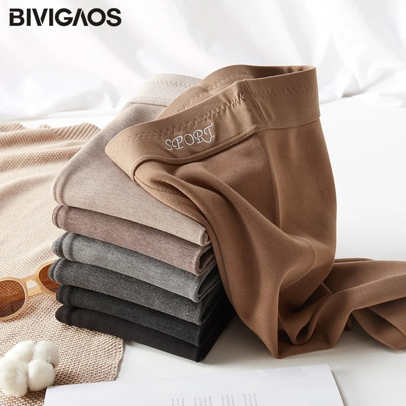 BIVIGAOS New Women Sport Letter Embroidery Cotton Leggings Autumn Winter High Waist Slim Black Pants Comfortable Warm Leggings