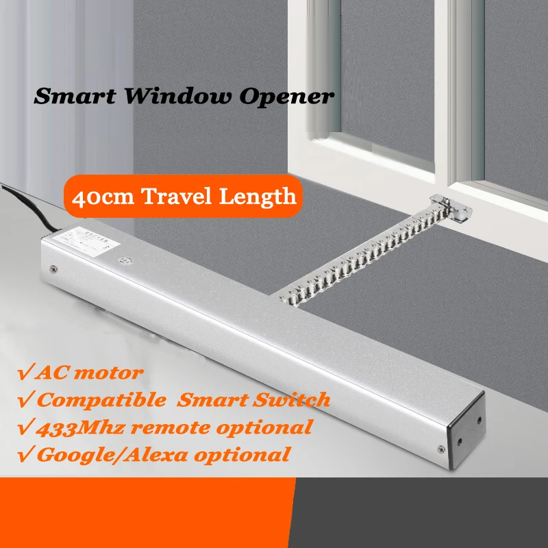 Actionneur de fenêtre AC intelligent, 400mm, ventilé, Hurized JOOpener, Close Window, Casement, Skylight Pusher, Smart Home Automation