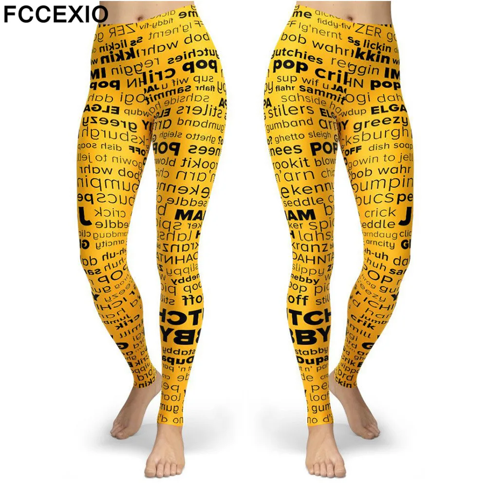 FCCEXIO Marque Lettre Imprimé Femmes Legging Mode Noir dehors Crayon Pantalon Fitness Sexy Workout Leggings S-3XL