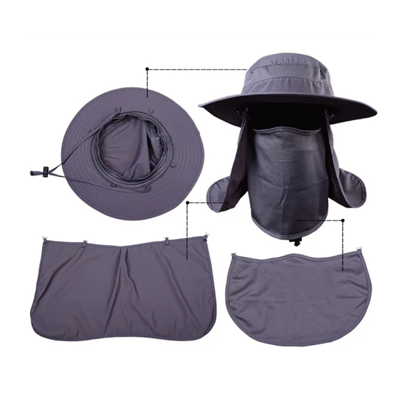 Outdoor Windproof Sun Hat Removable Shawl Breathable Mesh Cap Hiking Camping Hats Fishermen Flap Caps