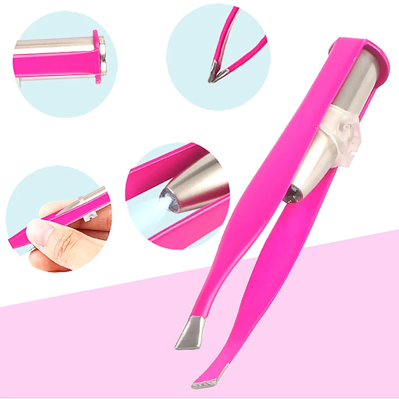 LED Illuminated Eyebrow Clip Non-Slip Eyebrow Tweezers Clipper Trimming Hair Removal Clamp Makeup Beauty Tool