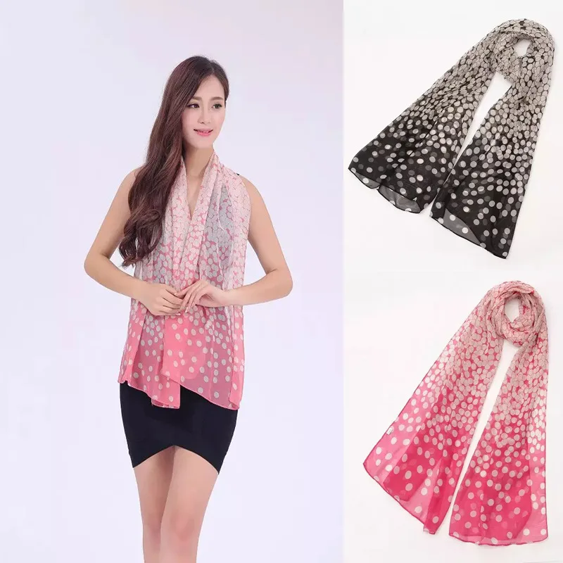 Summer Style Long woman Silk scarves 50*160cm Designer Polka Dots Print Female Summer Sheer scarves