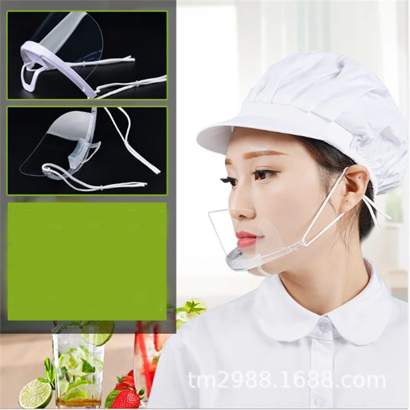 Eco Friendly Transparent Plastic Catering Chef Anti-spit Mask Reusable Kitchen Cooking Adjustable Mouth Cover Mask